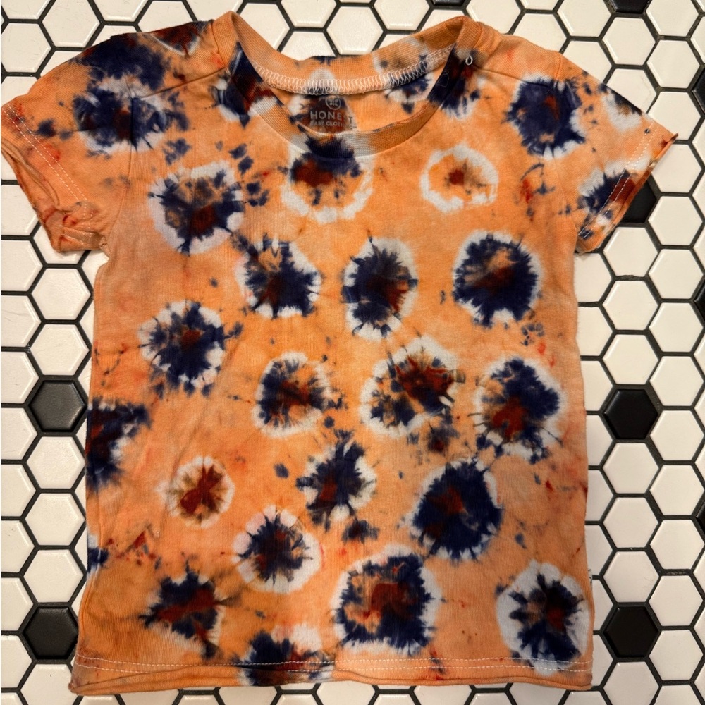 Kids Orange Blue Tie-Dye Short Sleeve Tee